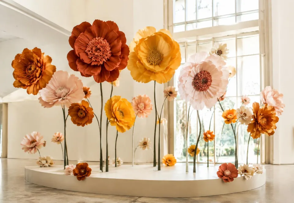 Giant handcrafted paper flower installation